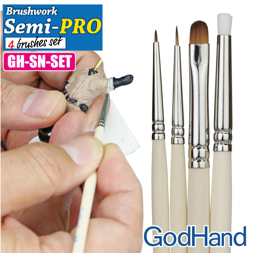 Godhand GH-BRSP-SN-SET Brushwork Semi-PRO 4 Brushes Set - Glacier Hobbies - GodHand